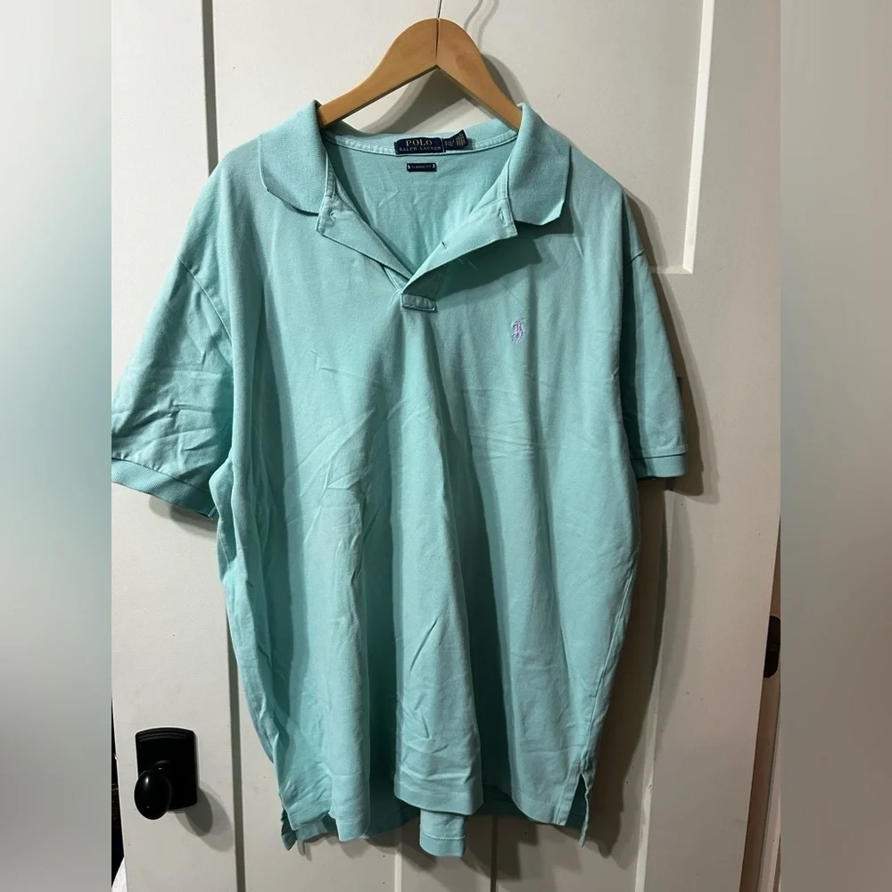 Polo Ralph Lauren Light Teal & purple pony  Men's Polo Shirt big & tall 2xl